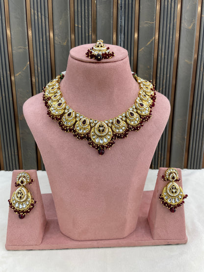 Gold Maroon Kundan necklace Set/ kundan Indian Ekan jewellery sets