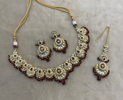 Gold Maroon Kundan necklace Set/ kundan Indian Ekan jewellery sets
