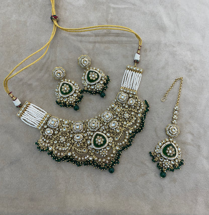 Gold Green Kundan necklace Set/ kundan Indian Harjot jewellery sets