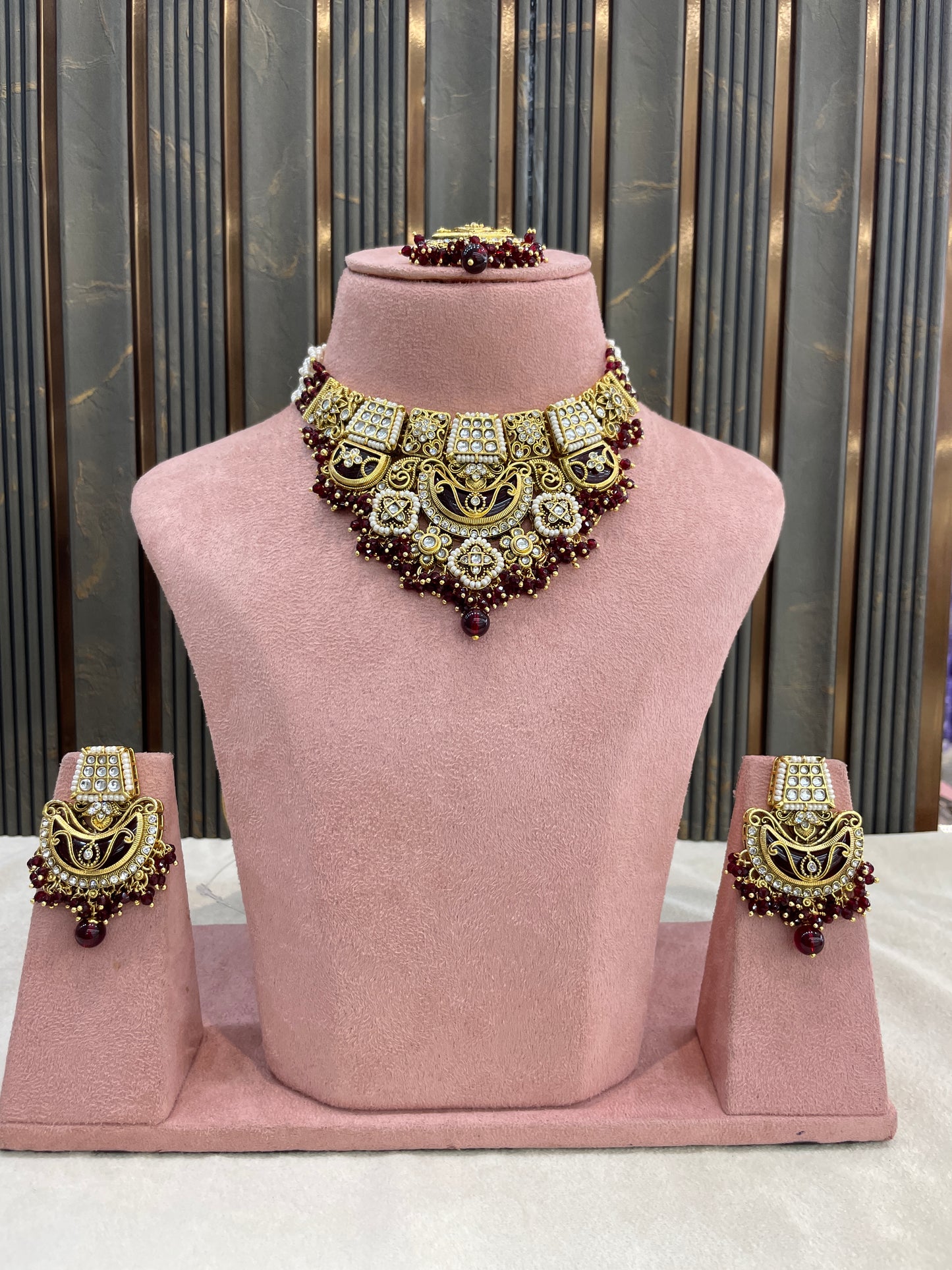 Maroon Kundan necklace Set/ kundan Indian Dhrity jewellery sets