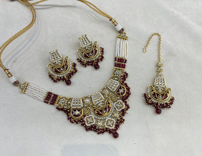 Maroon Kundan necklace Set/ kundan Indian Dhrity jewellery sets