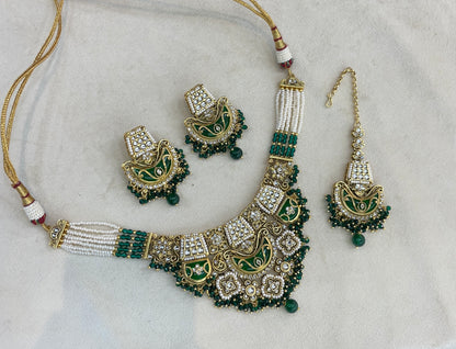 Green Kundan necklace Set/ kundan Indian Dhrity jewellery sets