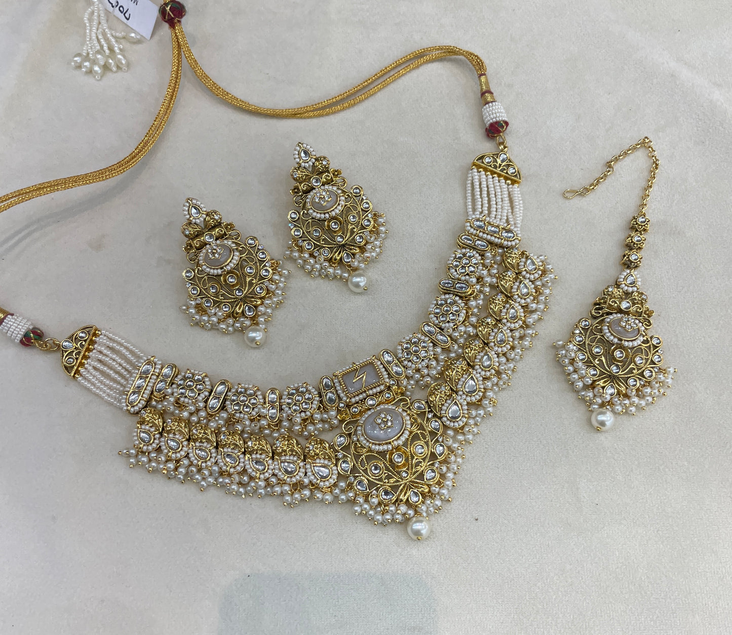 Gold White Kundan necklace Set/ kundan Indian Ruhani jewellery sets