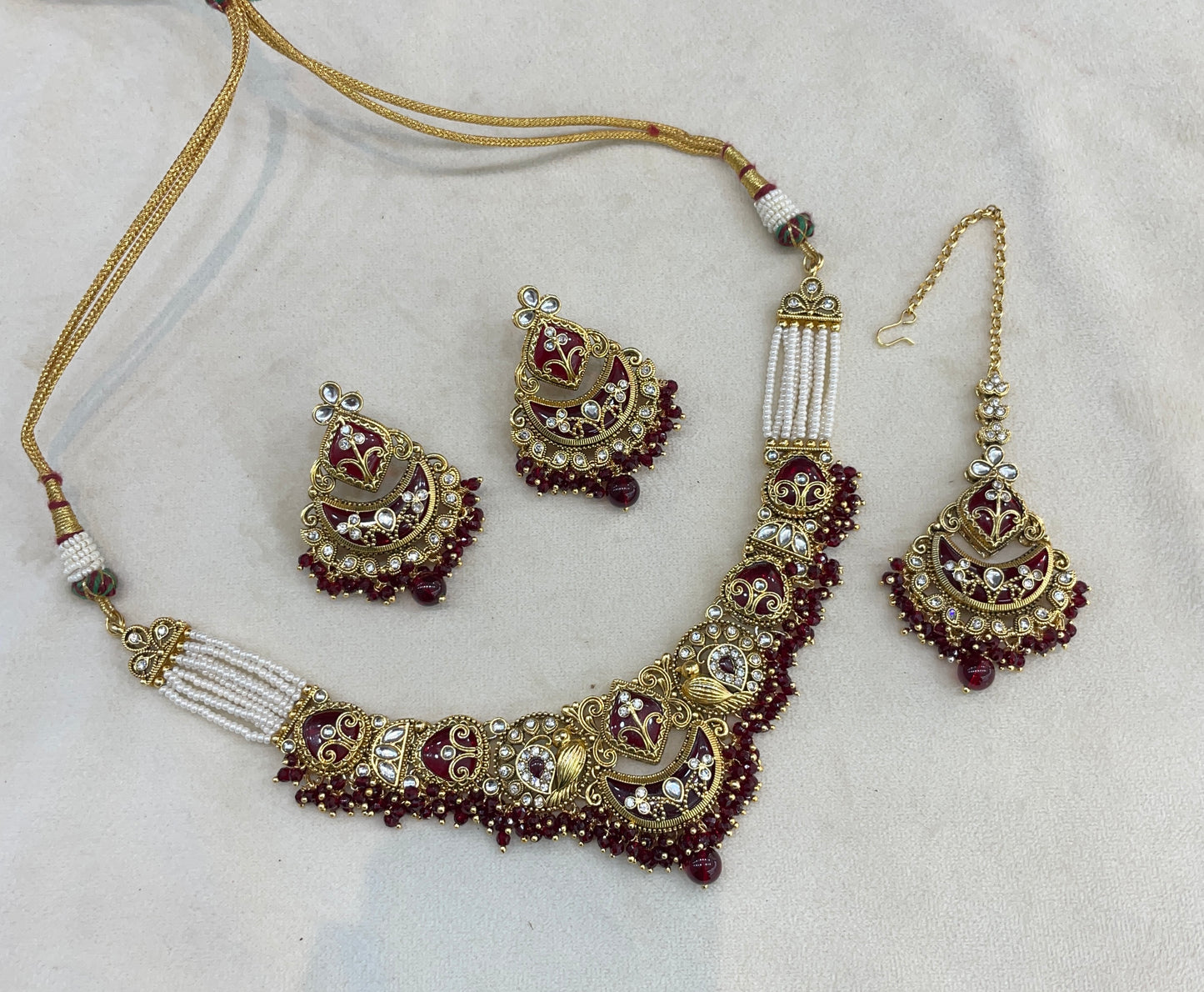 Gold Maroon Kundan necklace Set/ kundan Indian Navya jewellery sets