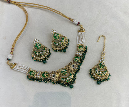Gold Green Kundan necklace Set/ kundan Indian Navya jewellery sets