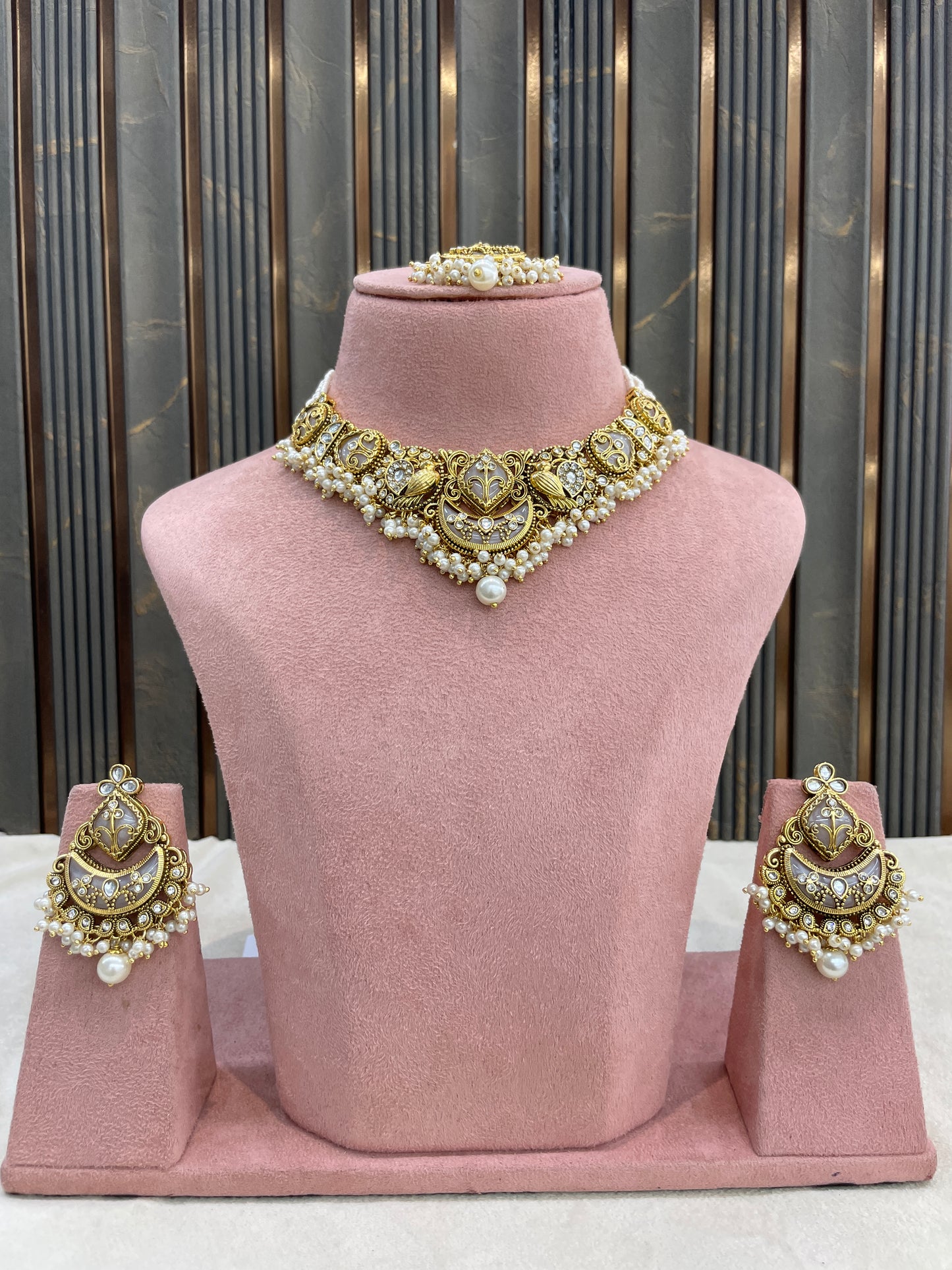 Gold White Kundan necklace Set/ kundan Indian Navya jewellery sets