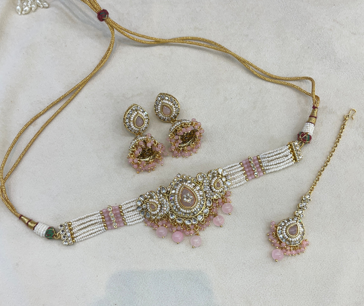 Gold Pink Kundan Choker Set/ kundan Indian Vamika jewellery sets