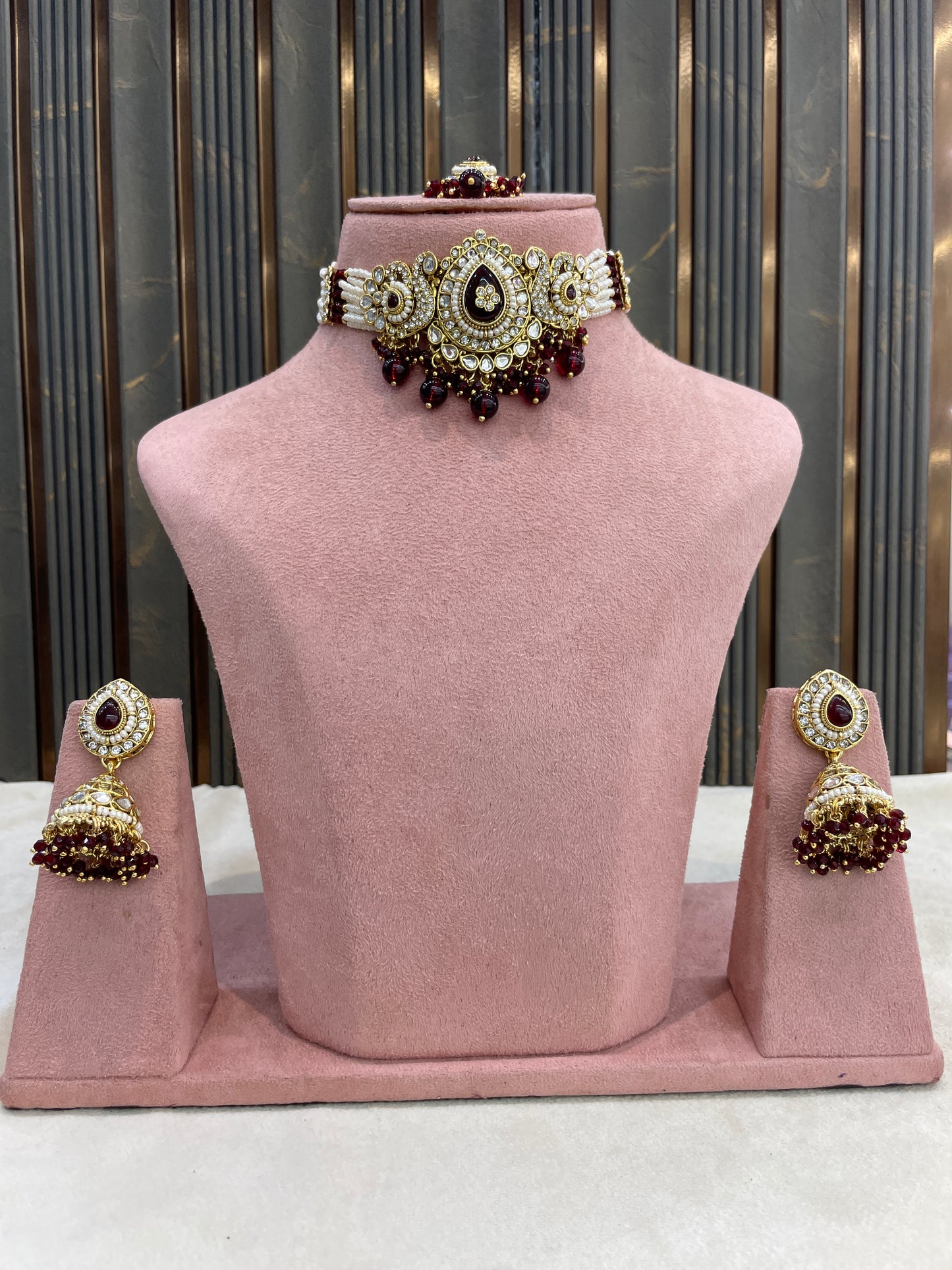 Maroon Kundan Choker Set/ kundan Indian Vamika jewellery sets