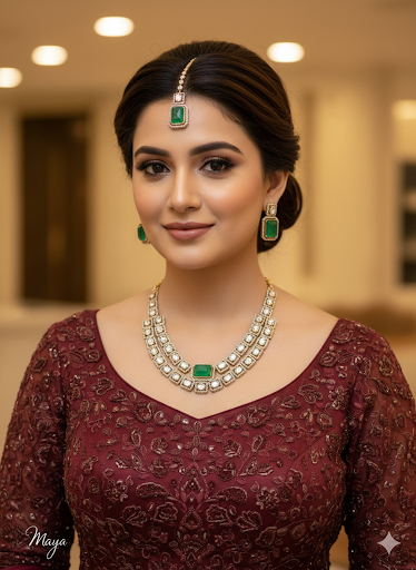 Green Moissanite Kundan Necklace Jewellery Maya Set