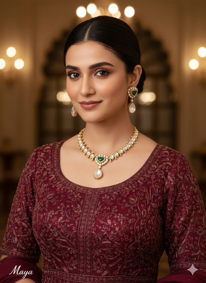 Green Moissanite Kundan Necklace Jewellery Maya Set